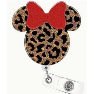 Cheetah Minnie Retractable ID Badge Snap Holder Clip Teacher Nurse Doctor